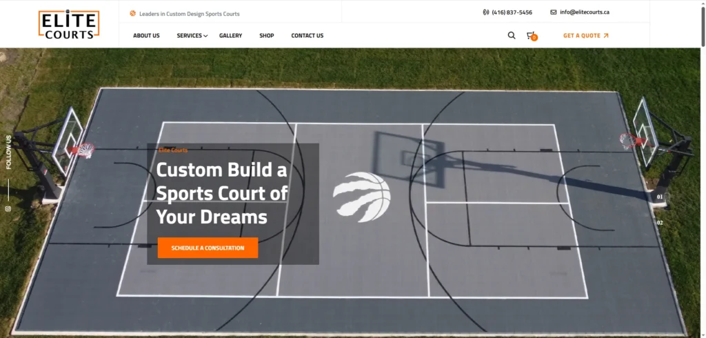 Elite Courts homepage screenshot