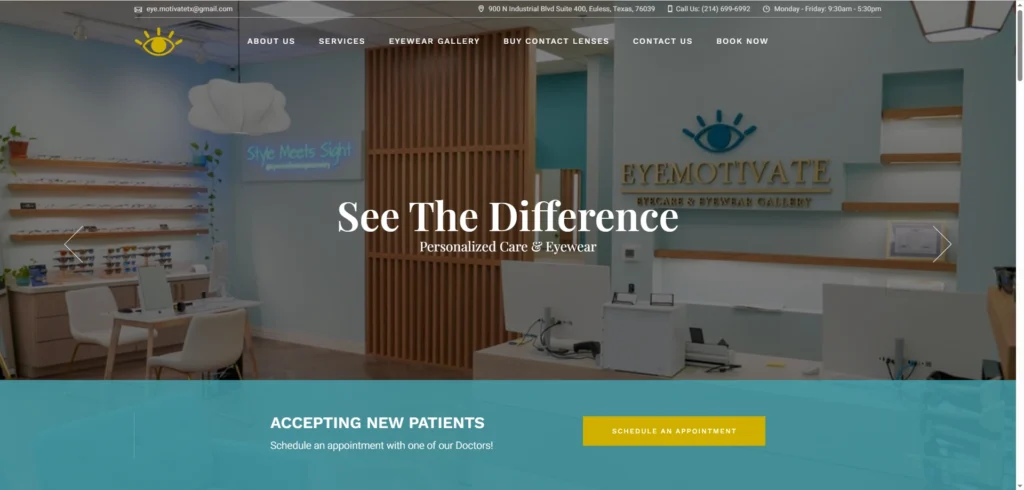 Eyemotivate Eyecare & Eyewear Gallery homepage screenshot