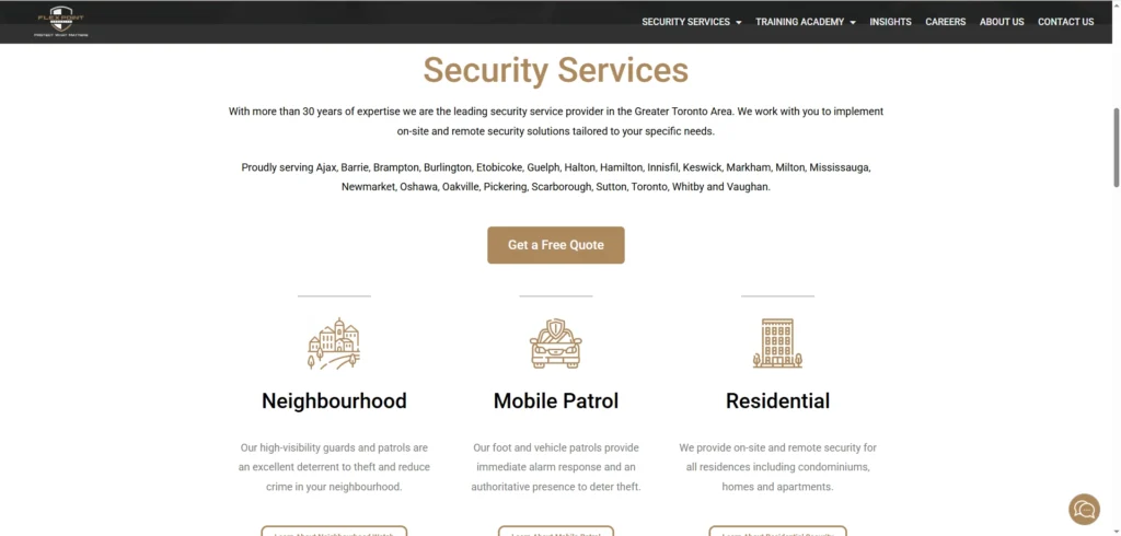 A screenshot of Flex Point Security's homepage
