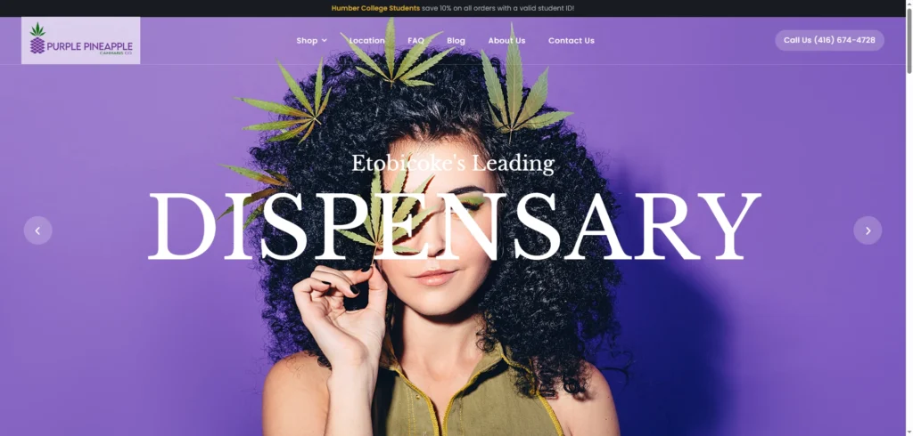 Purple Pineapple Cannabis homepage screenshot